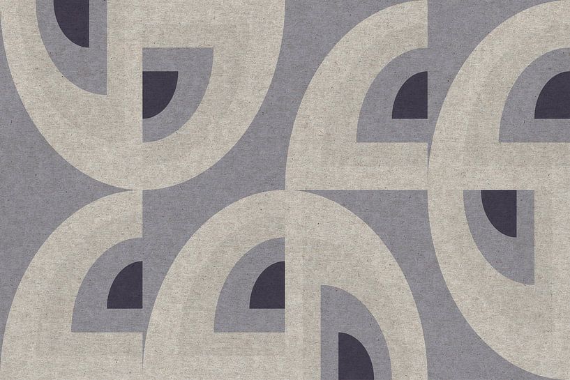 Geometrisches Retro-Muster. Bauhaus-Stil. Formen in Silbergrau, Weiß und Schwarz. von Dina Dankers