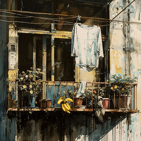 City Balcony Everyday life Clothesline Bananas Shoes Plants by gm_designs