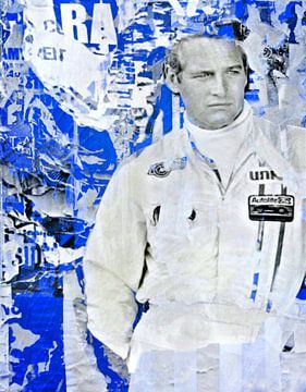 Paul Newman - Poster Collage Blauw van Felix von Altersheim