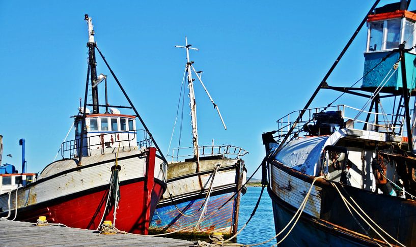 Twee oude vissersboten in de haven van Velddrif van Werner Lehmann