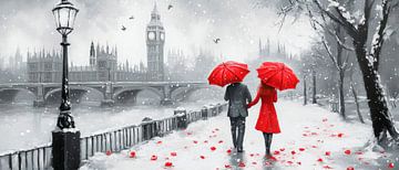 Verliefd stel in de sneeuw in Londen van Poster Art Shop