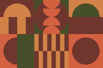 Groen, geel, oranje, bruin II. Geometrische kunst in 70s retro kleuren van Dina Dankers