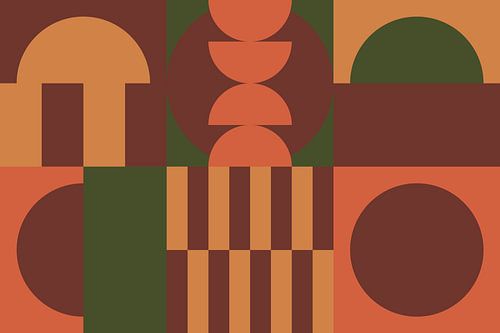 Groen, geel, oranje, bruin II. Geometrische kunst in 70s retro kleuren