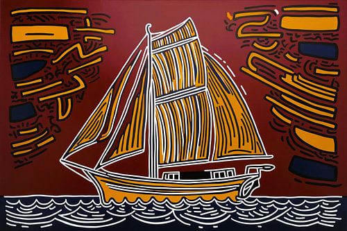 Moderne zeilboot in popart-stijl