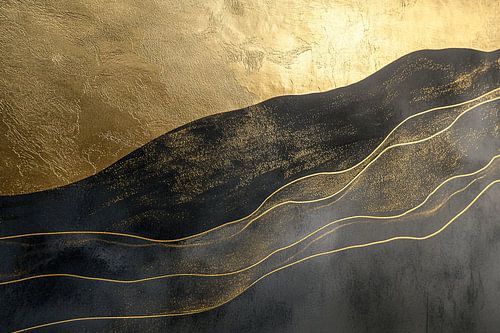 Abstract Gold and Black Waves by Modern Collection