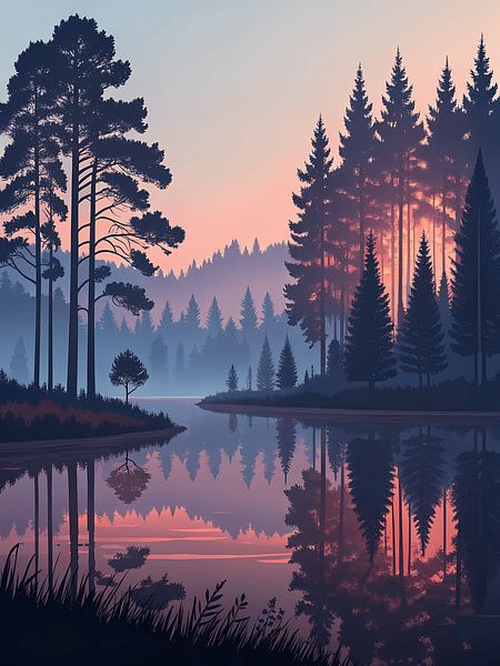 Crépuscule serein au bord du lac par Artistic