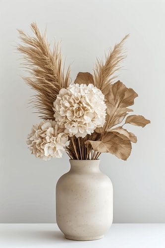 Composition florale séchée neutre style bohème – Décoration d'intérieur minimaliste à base d'herbe de la pampa