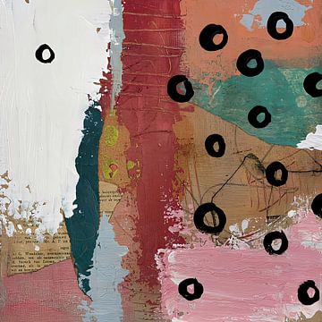Abstract werk in rood en roze kleuren vierkant van Vanessa Soest