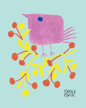 pink bird, happy art print