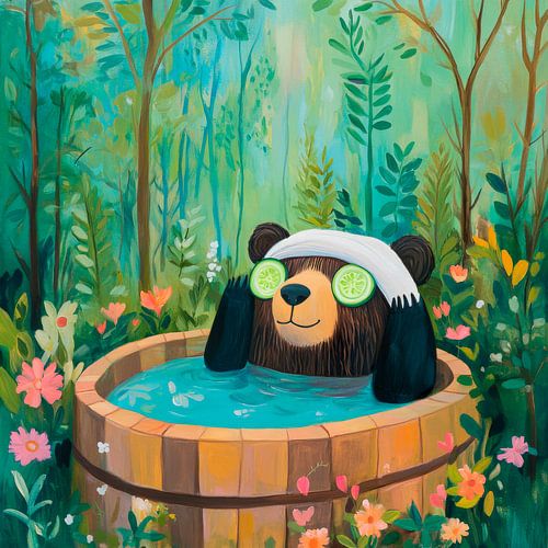 Ours dans un bain de bien-être relaxant