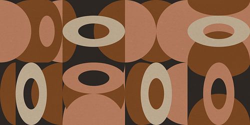 Abstracte retro geometrie in bruin, zwart, wit.