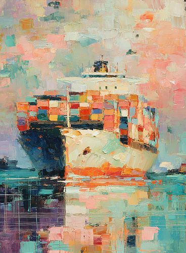 Abstract vrachtschip in de haven