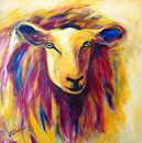 schilderij schaap in rood en geel van Eveline van Oudbroekhuizen thumbnail