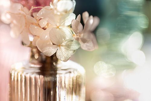 Hortensia in gekleurd glas van Patricia van Kuik