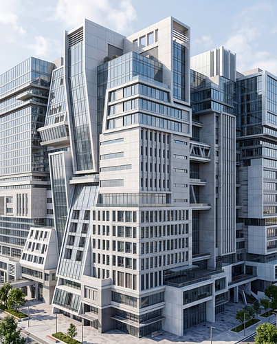 Contemporary High-Rise Architecture with Glass Facades and Geometric Structures