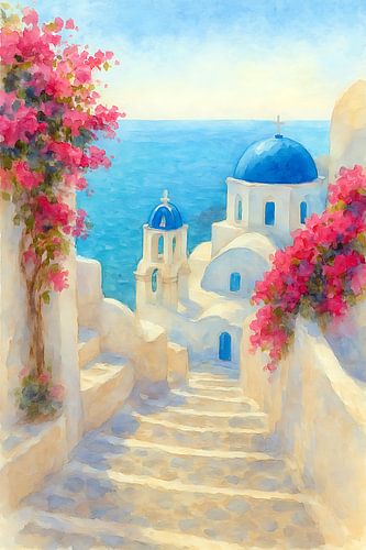 Santorini, Griekenland schilderij.