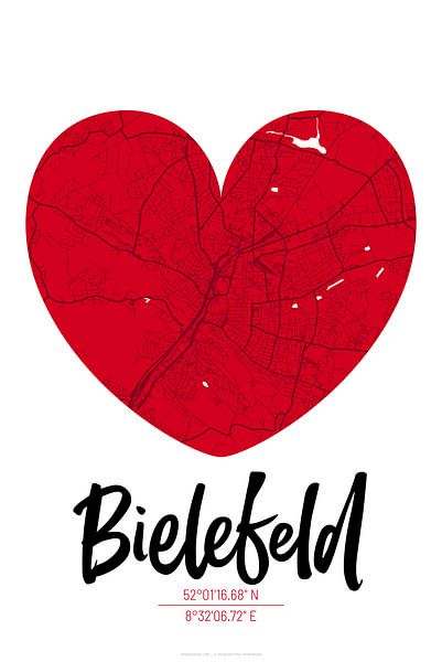 Bielefeld – City Map Design Stadtplan Karte (Herz) von ViaMapia