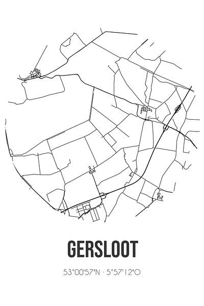 Gersloot (Fryslan) | Karte | Schwarz und Weiß von Ortsdrucke