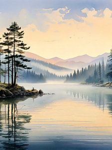 Forêt lacustre Réflexion sur la montagne