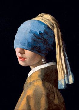 Girl with a Pearl Earring and a "wardrobe malfunction. Cropped version. by Maarten Knops