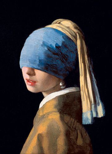 Girl with a Pearl Earring and a "wardrobe malfunction. Cropped version.