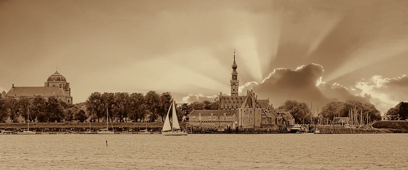 Veere, panoramic photo in sepia by Gert Hilbink