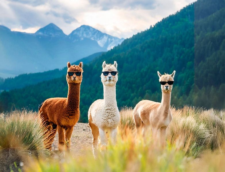 Alpaca's met zonnebril... van Ans Bastiaanssen