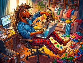 Chaos im Homeoffice-Pyjama von ArtMomente