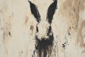 Abstract rabbit painting black and white by Art & Soul Creations