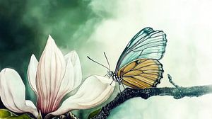 Schmetterling auf Magnolienblüte
