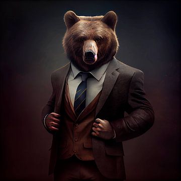 Stattliches Porträt eines Bären in einem schicken Anzug von Maarten Knops