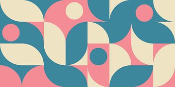 Retro geometrie met cirkels in roze, blauw, wit. van Dina Dankers