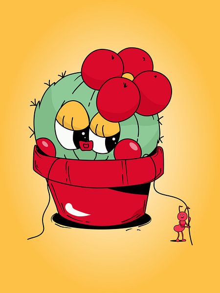 Schattige tekenfilmcactus met mier van Kelly R Hayes