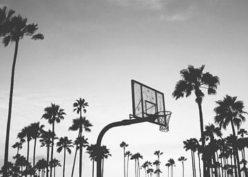 Palms + basketball silhouette - black and white sport photography - #1 #wall #art #werkaandemuur van Dagmar Pels