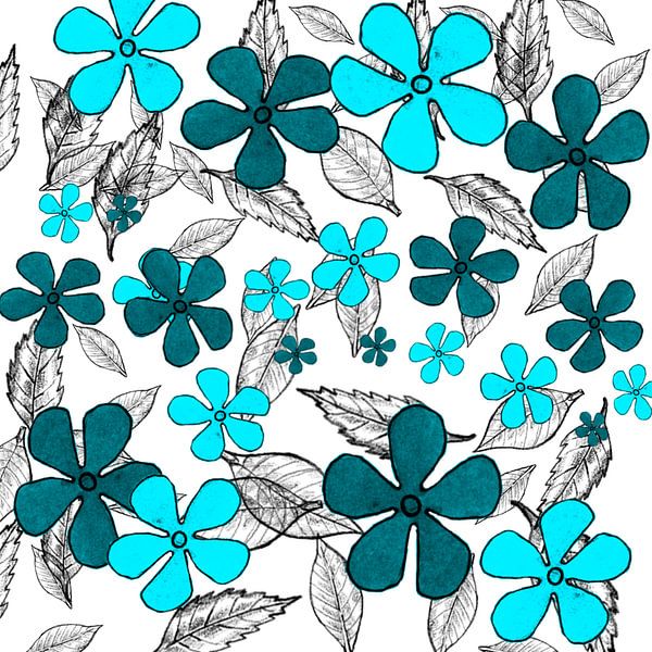 Blue digital flowers van Roswitha Lorz