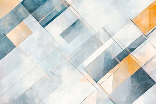 Geometrische abstractie in blauw en goud