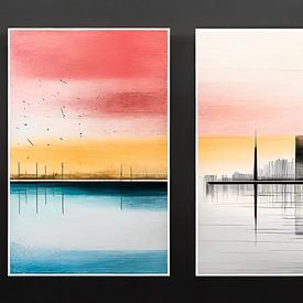 Panorama harbour city triptych 01 by Manfred Rautenberg Digitalart