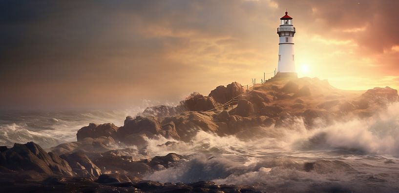 Leuchtturm zur goldenen Stunde von fernlichtsicht