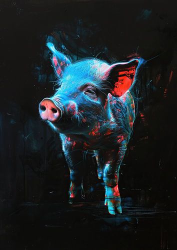 Peinture d'un cochon en néon