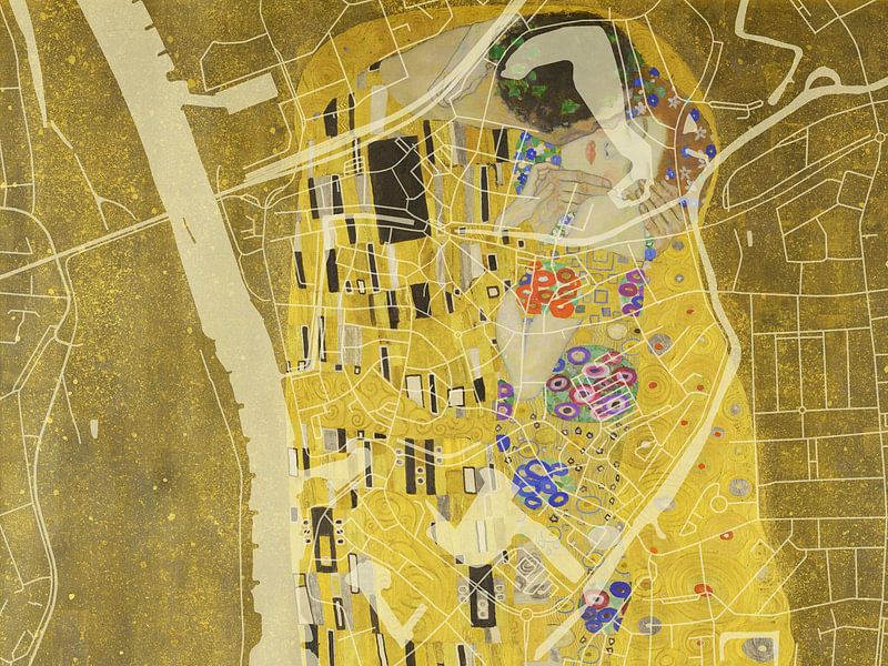 Map of Zutphen Centrum with the Kiss by Gustav Klimt by De Kaartenwinkel