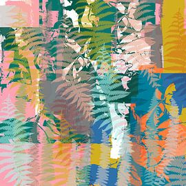 Colorful abstract botanical art. Fern leaves pop art by Dina Dankers
