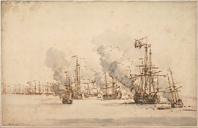 Seeschlacht bei La Hogue, Willem van de Velde der Jüngere von Meisterhafte Meister