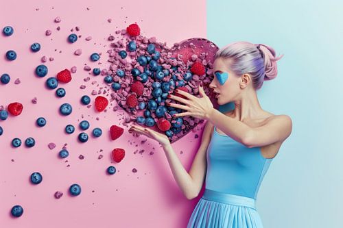 Influencer’s Droomland - Surrealistisch en Speels Portret in Pasteltinten