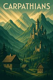 Karpaten Art Deco Poster - Majestueuze Berg Muurkunst