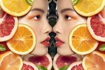 portret japanse vrouw duo met fruit van Egon Zitter