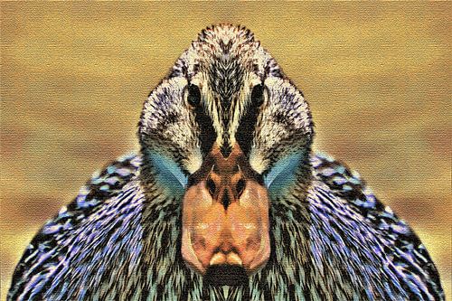 Vervreemdend close up portret van een eend