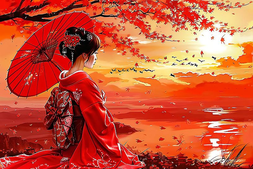 Geisha painting red by Egon Zitter