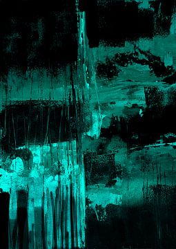 Emerald Cross – Abstrakter Kunstdruck in Blaugrün und Schwarz von Ela Szczepaniak