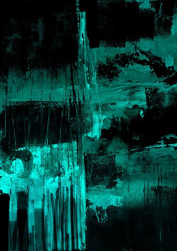 Emerald Cross – Abstracte kunstprint in blauwgroen en zwart