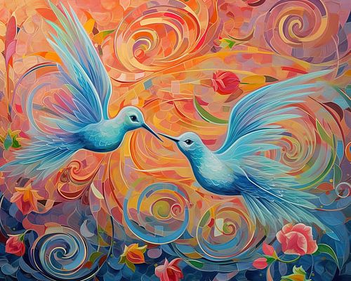 Malerei Lebendige Kolibris | Himmlisches Ballett Duo